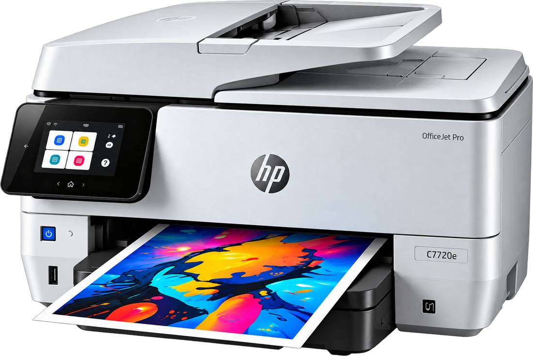 Color all-in-one printer with a freshly printed page